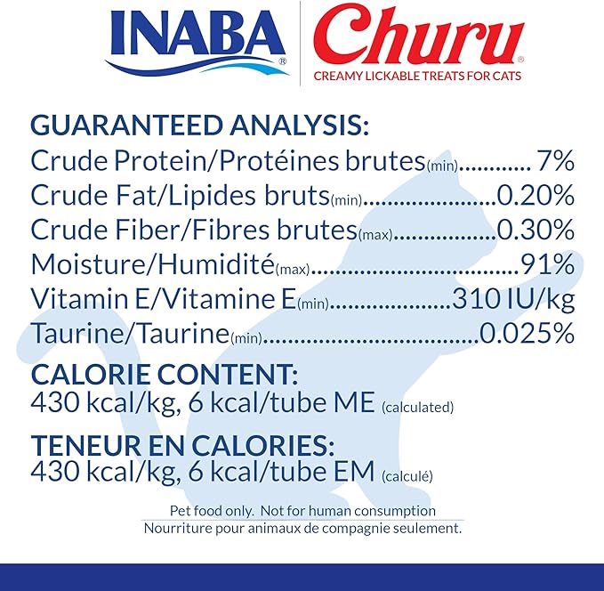 INABA Churu Cat Treats, Grain-Free, Lickable, Squeezable Creamy Purée Cat Treat/Topper with Vitamin E & Taurine, 0.5 Ounces Each Tube, 50 Tubes, Tuna & Seafood Variety
