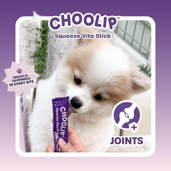 Choolip Squeeze Vita Stick Lickable Cat & Dog Treats – 14 Sticks (2×7 Value Bundle) Joint Support, Creamy Grain-Free Puree with MSM, Green-Lipped Mussel & Vitamin E for Mobility & Cartilage Health