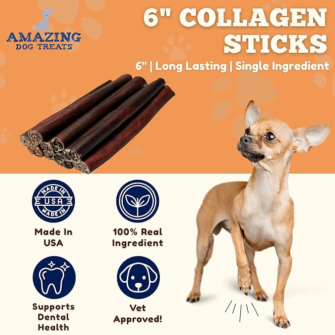 Amazing Dog Treats - 6 Inch Bulk Collagen Sticks for Dogs - (150 Count) - Collagen Sticks for Dogs - No Hide Dog Bones