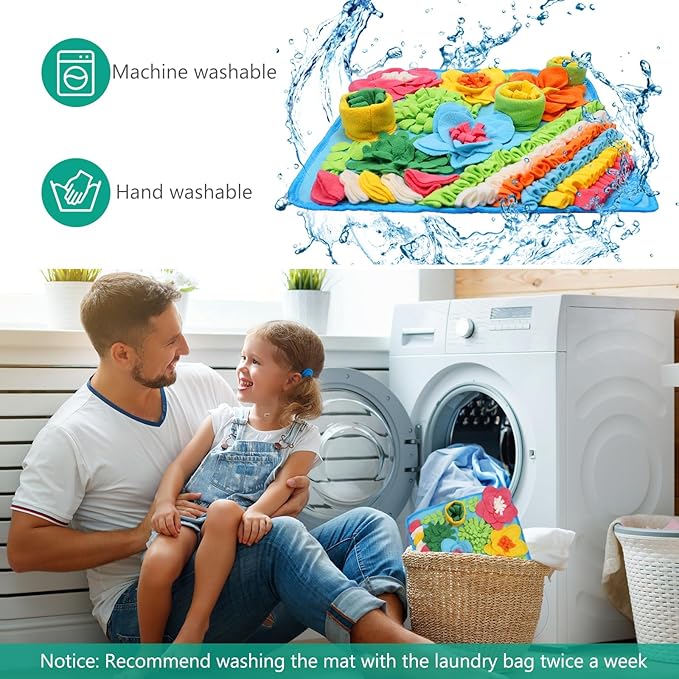 ORIA Snuffle Mat for Dogs, 15.4 x 15.4'' Slow Feeder Mat for Mental Stimulation, Foraging Training & Anxiety Relief, Interactive Puzzle Toy, Pet Foraging Mat for Small Dogs, Puppies, Cats, Rabbits