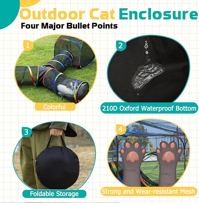 LUCKITTY Outdoor Rainbow Cat Enclosures Playground,Outside House for Indoor Cats Include Portable Tent, 3 Way with 2 Cube Tunnel, for Kitty and Small Animals,Within Storage Bag