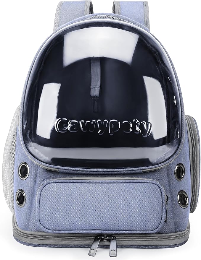 Cat Backpack Carrier, Breathable Cat Carrier Large Space Bubble Pet Backpack for Kitty Small Dog up to 12lbs, Transparent & Foldable Pet Carrier for Travel Hiking (Blue