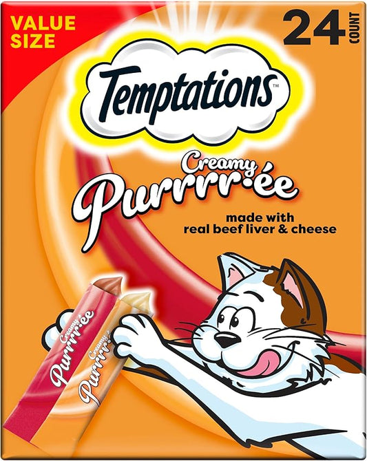 Temptations Creamy Puree Squeezable Lickable Wet Cat Treat Variety Pack, 0.42 oz. Tubes, 24 Count