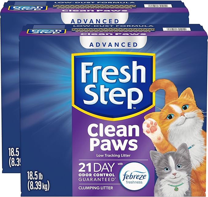 Fresh Step Clean Paws Cat Litter with Febreze Freshness, Advanced Multi Cat Low Tracking Clumping Litter, 37 lbs. (2 x 18.5 lb. Box)