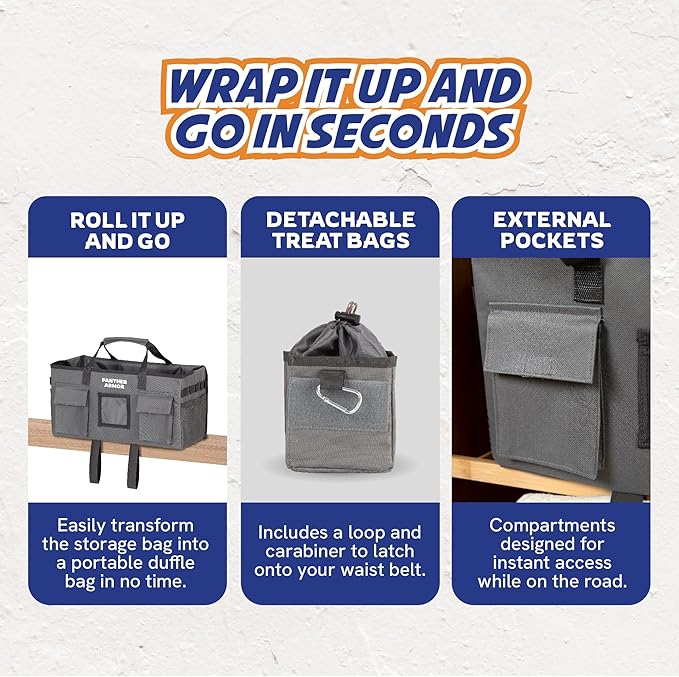 Panther Armor Dog Travel Bag- Hanging Dog Organizer & Pet Storage Tote Bag for Supplies,mWaterproof Door Storage & Closet Organizer, Food & Treat Container for Travel Accessories