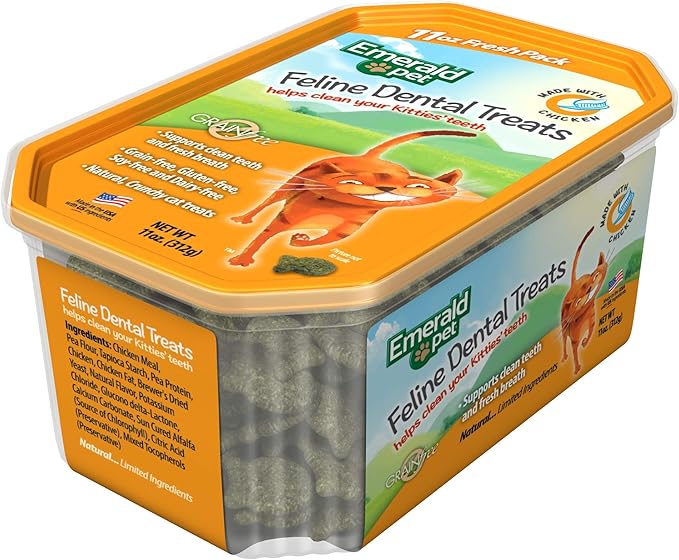 Emerald Pet 856916006144 11 oz Feline Dental Treat Tub Chicken