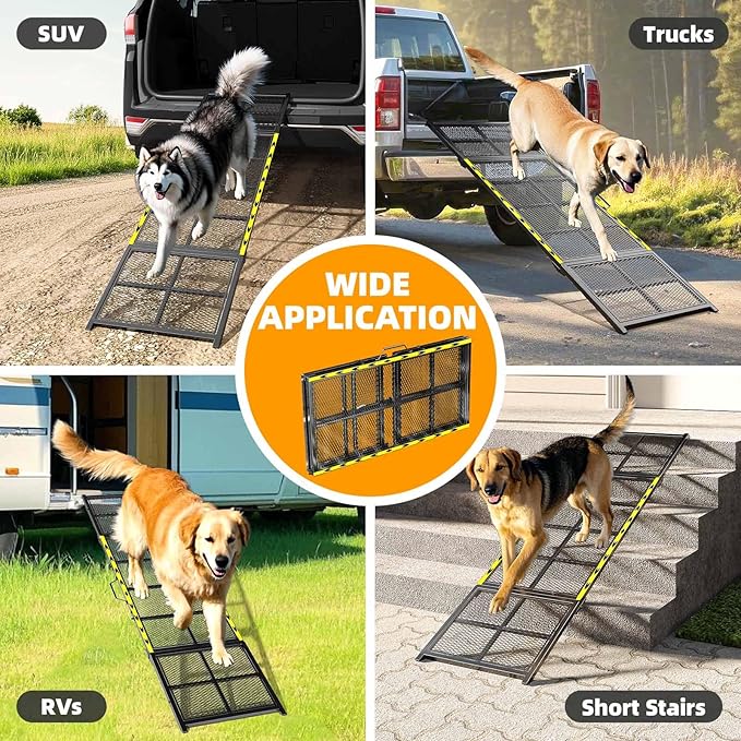 Dog Ramp for Car, 74x20 Inches Outdoor Portable Dog Ramps for Large Dogs with Reflective Strips, Non-Slip Surface Pet Ramp (Support Up to 150LBS)