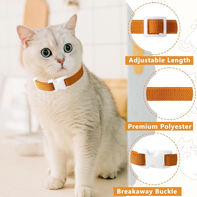 Elastic Cat Collar, Stretch Cat Collar Quick Release, Bright Colors Safety Kitten Collar Adjustable Collar for Kittens, Lightweight Soft Polyester Collars for Boy Girl Cats (Brown,L)