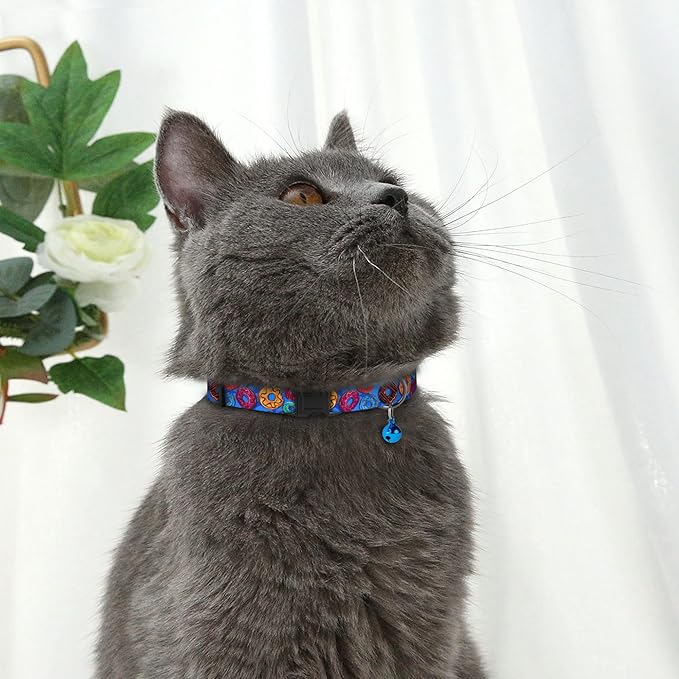 Cat Collars 2 Pack - Soft Cute Breakaway Collar with Bell, Adjustable Safety Kitten Collars for Girl & Boy Cats – Comfortable Stylish Patterned Print Lightweight (Donut + Ice Cream)