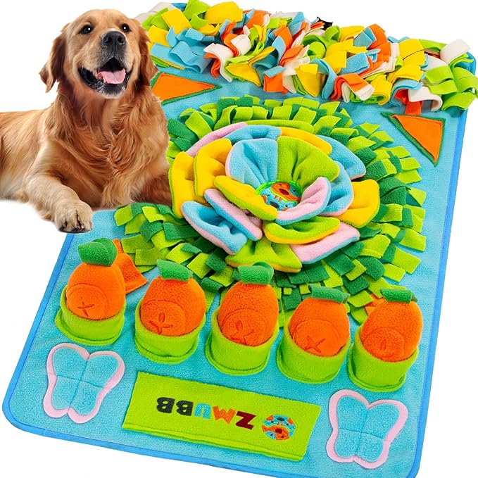 Pet Snuffle Mat for Dogs Sniff Mat Nosework Feeding Mat Slow Feeder Interactive Dog Puzzle Toys for Training and Stress Relief Encourages Natural Foraging Skills (31''x19''（Blue）)