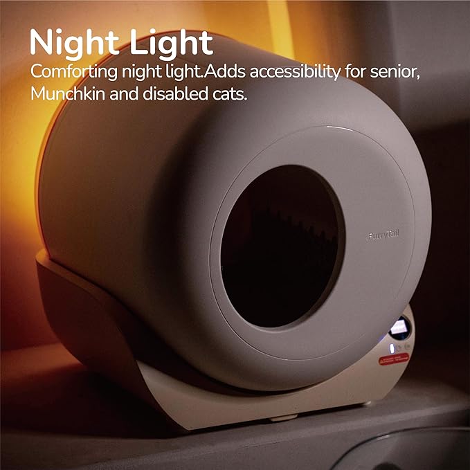 FurryTail Self Cleaning Litter Box with APP - Automatic Cat Litter Box for All Your Cats, Odor Control, Spacious Interior and Large Wastes Bin Capacity,Includes 40 Litter Bags