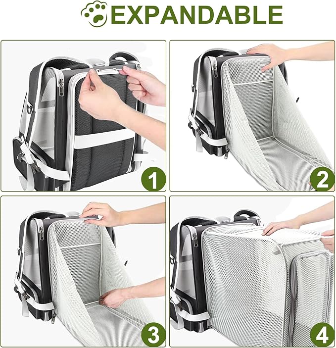 Texsens Cat Backpack - Expandable Pet Carrier for Medium Cats and Small Dogs up to 17 lbs - Breathable, Collapsible & Soft Cat Travel Bag for Outdoor Hiking (Black)