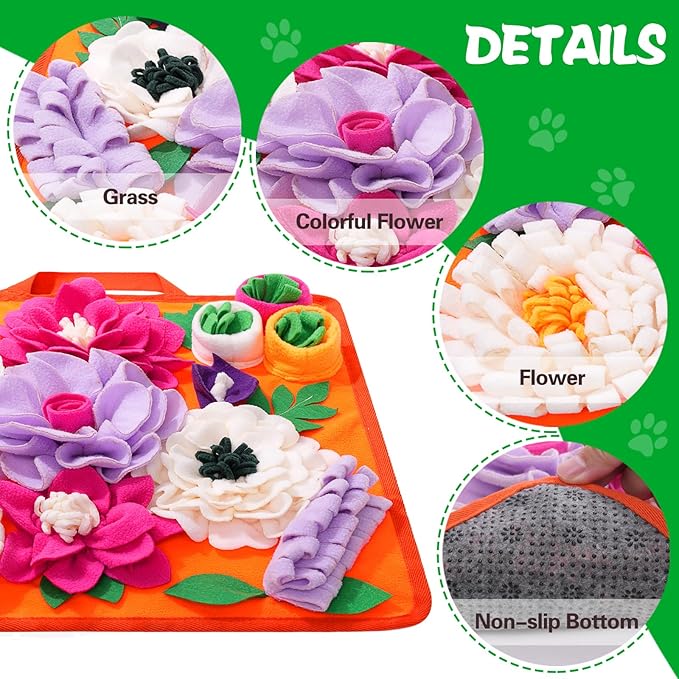 Snuffle Mat for Dogs,Dog Feeding Mat Sniff Mat Interactive Dog Puzzle Mat for Training and Stress Relief Encourages Natural Foraging Skills (Bright Orange)