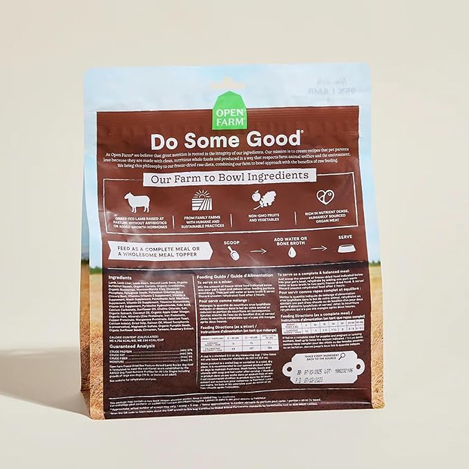 Open Farm, Freeze Dried Raw Dog Food, Morsels with 95% Meat, Organs & Bone, Organic Produce & Superfoods, Complete Meal or Freeze Dried Dog Food Topper, Lamb Recipe, 22oz Bag