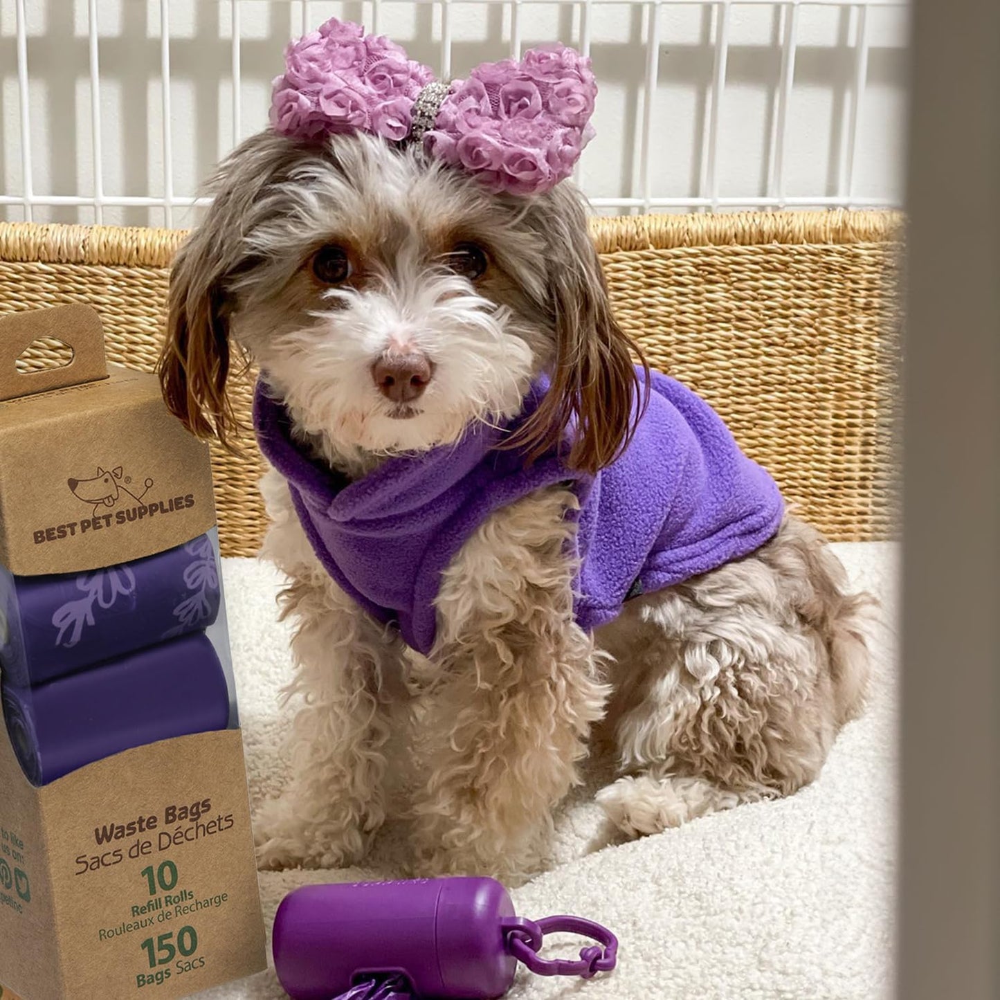 Best Pet Supplies Dog Poop Bags (150 Bags) for Waste Refuse Cleanup, Doggy Roll Replacements for Outdoor Puppy Walking and Travel, Leak Proof and Tear Resistant, Thick Plastic - Purple