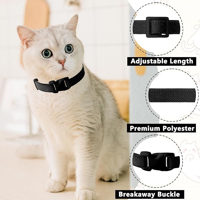 Elastic Cat Collar, Stretch Cat Collar Quick Release, Bright Colors Safety Kitten Collar Adjustable Collar for Kittens, Lightweight Soft Polyester Collars for Boy Girl Cats (Black,M)