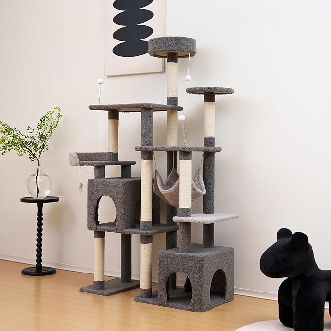 Cat Tree 67in Cat Tower Scratching Post for Cats Tree Tower Furniture for Cats Plush Multi-Level Cat Condo (Gray)