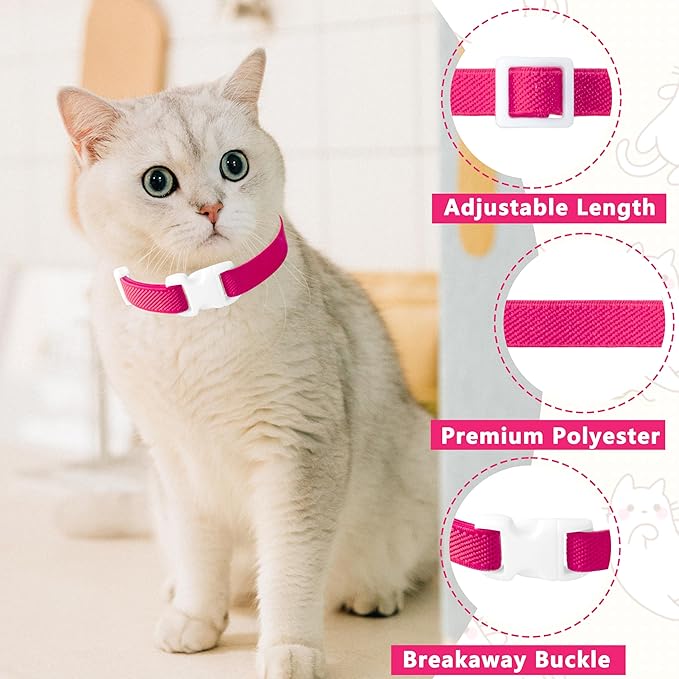 Elastic Cat Collar, Stretch Cat Collar Quick Release, Bright Colors Safety Kitten Collar Adjustable Collar for Kittens, Lightweight Soft Polyester Collars for Boy Girl Cats (Rosered,S)
