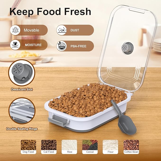Dog Food Storage Container, 15-23 Lbs Collapsible Dog Food Container with Transparent Airtight Lid, Wheels and Scoop, Travel Pet Food Storage Container for Cat, Dog and Bird, Keep Dry Food Fresh