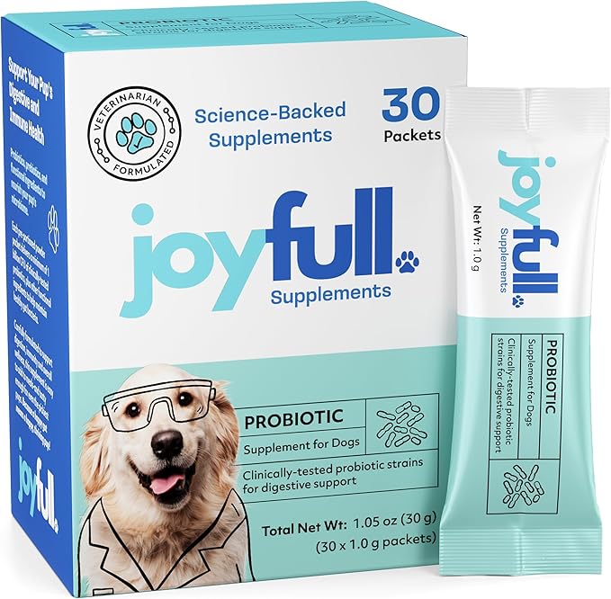 Joyfull Probiotics for Dogs - Supports Gut Health, Immune System, Occasional Diarrhea, Digestive Health, Gas & Bloating - 30 Packets