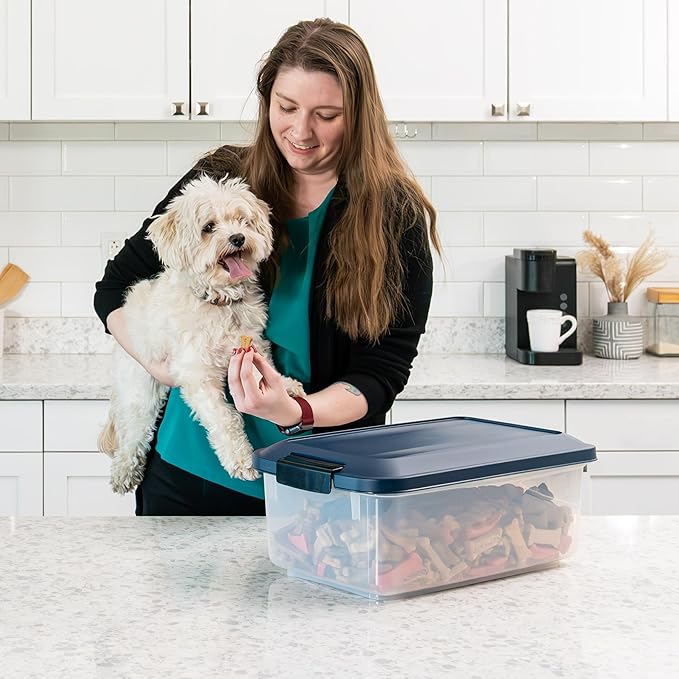 IRIS USA WeatherPro Airtight Pet Food Storage Container, Up to 14 lbs, Dog Cat Bird and Other Pet Food Storage Bin Keep Pests Out Translucent Body BPA Free Stackable, 2 Pack, Navy
