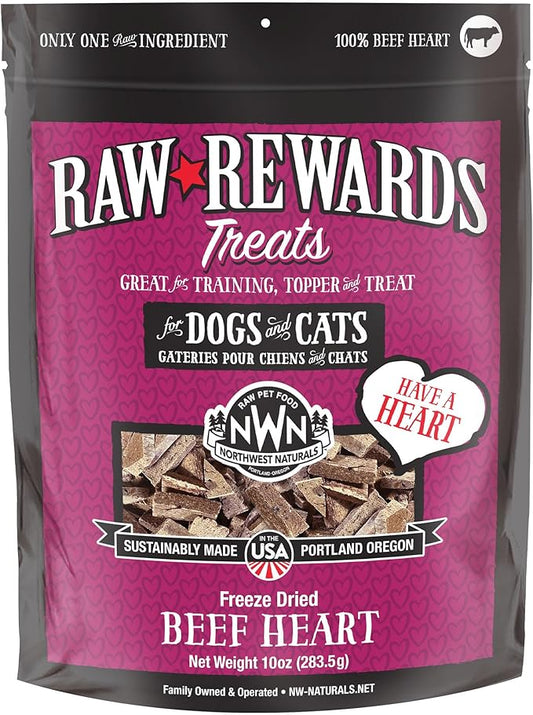 Northwest Naturals Raw Rewards Freeze-Dried Beef Heart Treats for Dogs and Cats - Bite-Sized Pieces - Healthy, 1 Ingredient, Human Grade Pet Food, All Natural, Proudly Made in USA, 10 Oz