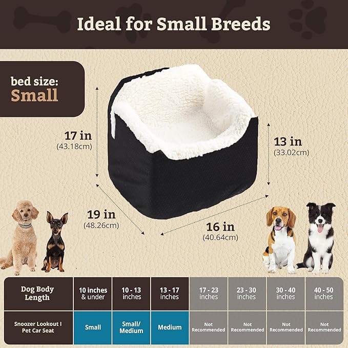 Snoozer Lookout I Car Seat - Dog Car Seats for Small Dogs, Puppy Booster Bed for Small Sized Pets up to 18 Lbs, Elevated, Washable - Size S, Black Diamond