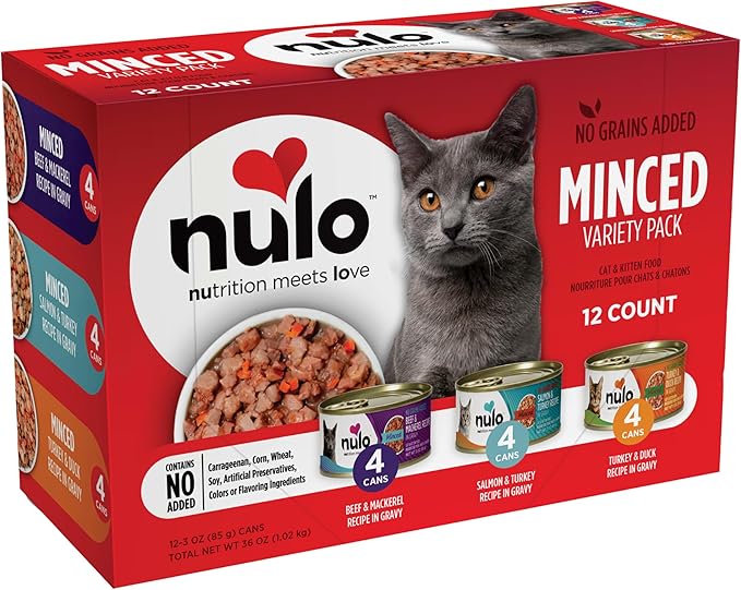 Nulo Variety Flavors Grain-Free Minced Wet Canned Cat Food, 3 Ounce (Pack of 12)