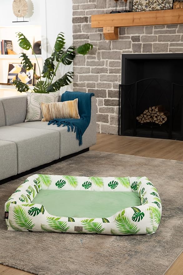 Furry's Paradise Foam Cuddler Pet Bed with Waterproof Liners, Reversible Cushion, Washable Cover, Recycled Fibers and Non-Slip Bottom. (in The Tropics, Orthopedic Medium)