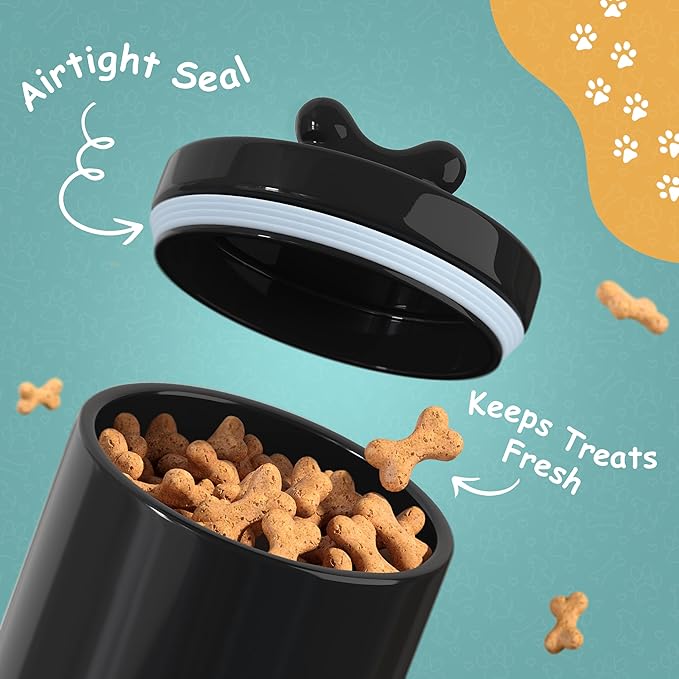 Barnyard Designs Large Dog Treat Container Airtight with Lid, Cute Rustic Ceramic Dog Treat Storage Jar for Kitchen Counter (Black)