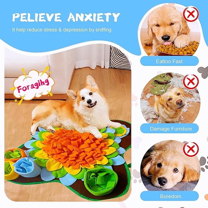 Snuffle Mat for Dogs Pet Treats Feeding for Small Medium Breed Dogs Non-Slip Interactive Dog Puzzle Toys Encourages Natural Foraging Skills