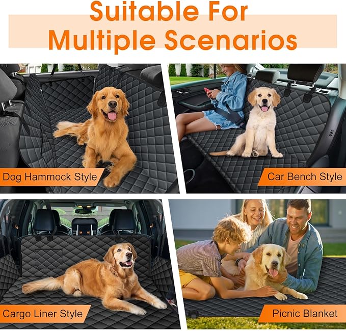 Waterproof Dog Car Seat Cover for Back Seat - Durable, Scratch Proof Pet Hammock with Nonslip Design & Storage Pockets, Fits Cars, SUVs, Trucks- S, Black