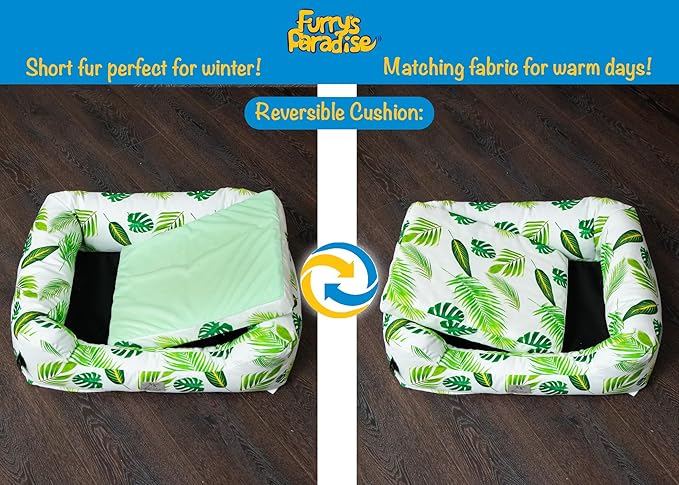 Furry's Paradise Foam Cuddler Pet Bed with Waterproof Liners, Reversible Cushion, Washable Cover, Recycled Fibers and Non-Slip Bottom. (in The Tropics, Orthopedic Medium)