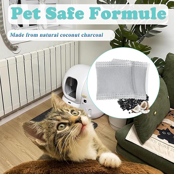 NewKe 12 PCS Odor Eliminator for PuraMax Self-Cleaning Cat Litter Box, Natural Activated Charcoal Refills, Cat Toilet Odor Control, Cat Litter Deodorizer Compatible with PETKIT Automatic Litter Box