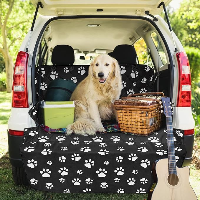 F-color SUV Cargo Liner for Dogs, Upgraded Extra Large Water Resistant Pet Cargo Cover Dog Seat Cover Mat for SUV Sedans Vans with Bumper Flap Protector, Non-Slip, Wear-Proof, Universal Fit, Paw Print