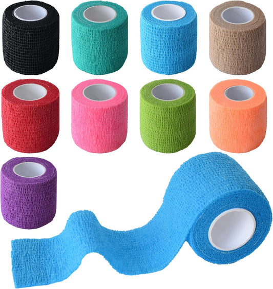 9 Pack 2" x 5 Yards Self Adhesive Bandage Wrap Self Stick Wrap for Ankle, Wrist, Finger, Sports, Breathable Cohesive Vet Tape for Pets (Multi Colors)