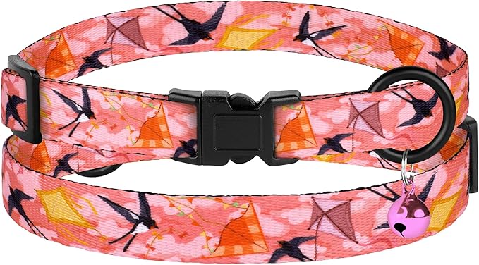 4PCS Breakaway Cat Collars with Bell - Cute Soft Adjustable Safety Kitten Collars 4-Pack - Nylon Pet Collars Nature Tribal Striped Floral Space Aztec Flowers Print (Nature)