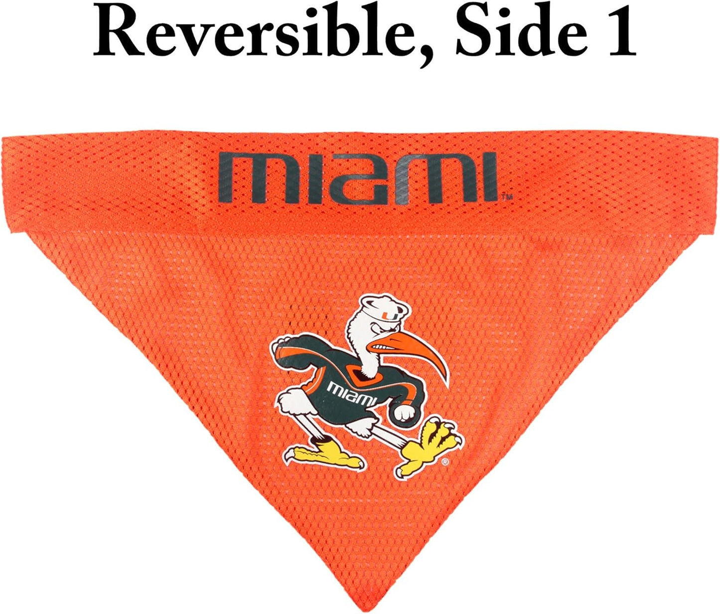 Pets First Collegiate Pet Accessories, Reversible Bandana, Miami Hurricanes, Large/X-Large