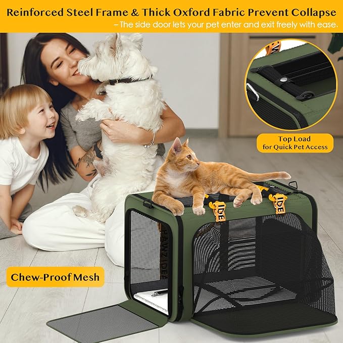 PAWZIDEA Expandable Pet Carrier with Wheels, 24x16x16in Large Cat Carrier for 2 Cats, Soft-Sided Dog Carriers for Small Medium Dog, Collapsible Rolling Travel Bag w/Telescopic Handle, XL Stroage Bag