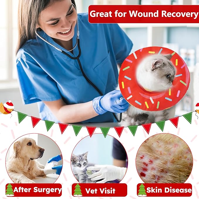 Cat Cone Collar Soft, Cat Recovery Collar for Wound Healing Cute Kitten Donut Adjustable Pet Cones to Stop Licking Comfortable Lightweight Neck Elizabethan Collars for Kittens After Surgery