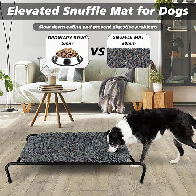 Elevated Dog Bed with Snuffle Mat Feature 2 in 1, Raised Dog Bed for Indoor and Outdoor Use Portable Warm Pet Cot with Puzzle Feeding Game for Slow Eating, Suitable for Small Medium Large Dogs