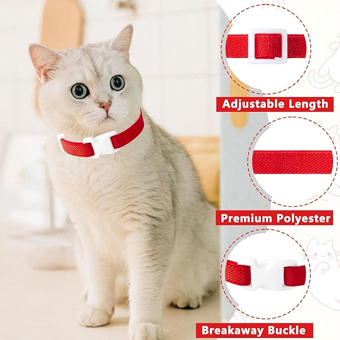Elastic Cat Collar, Stretch Cat Collar Quick Release, Bright Colors Safety Kitten Collar Adjustable Collar for Kittens, Lightweight Soft Polyester Collars for Boy Girl Cats (Red,L)