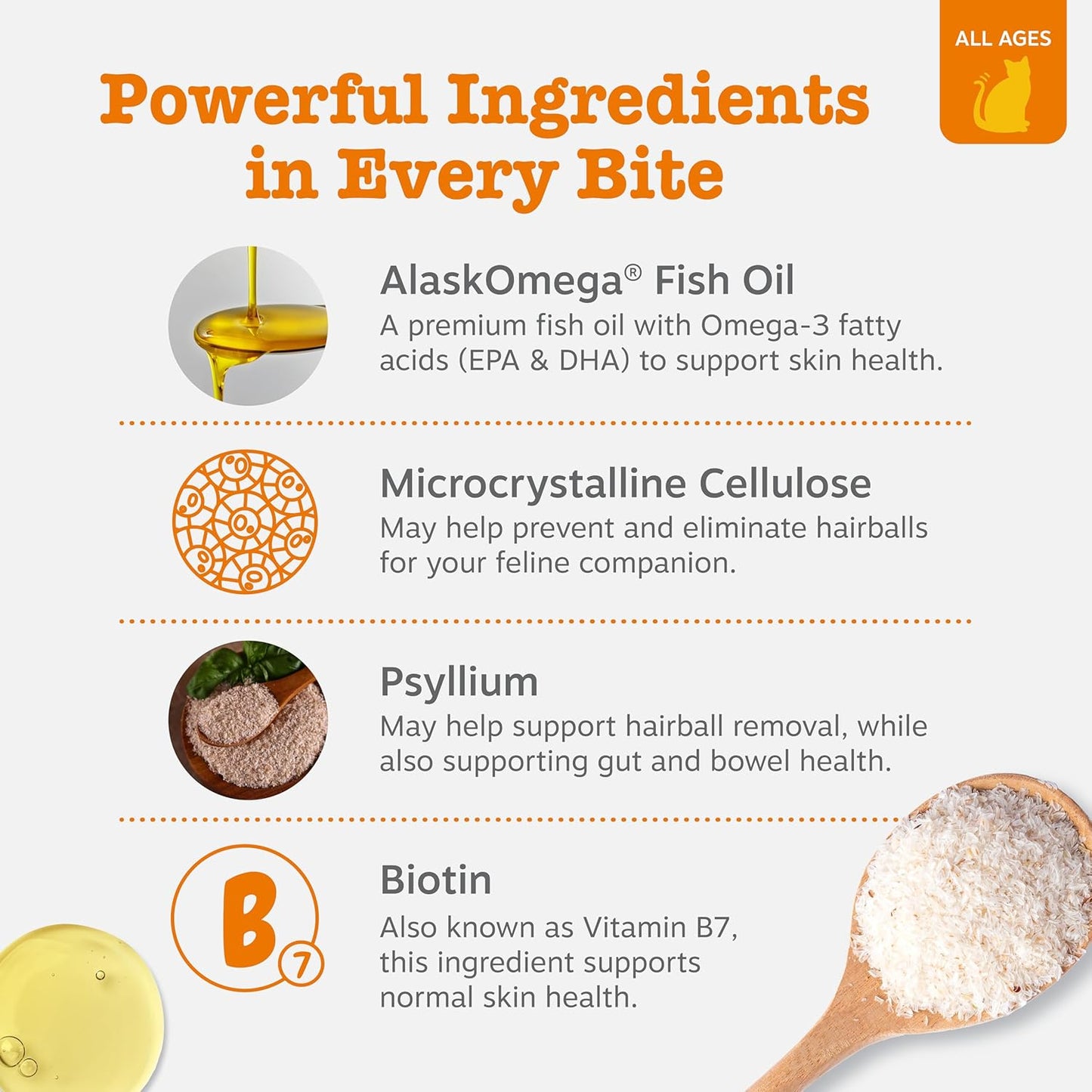 Zesty Paws Hairball Bites for Cats - Cat Furball Support - Functional Supplement with Omega 3 Fish Oil EPA & DHA + Zinc, Biotin & Psyllium Husk - Supports Gut & Skin Health - 60 Count