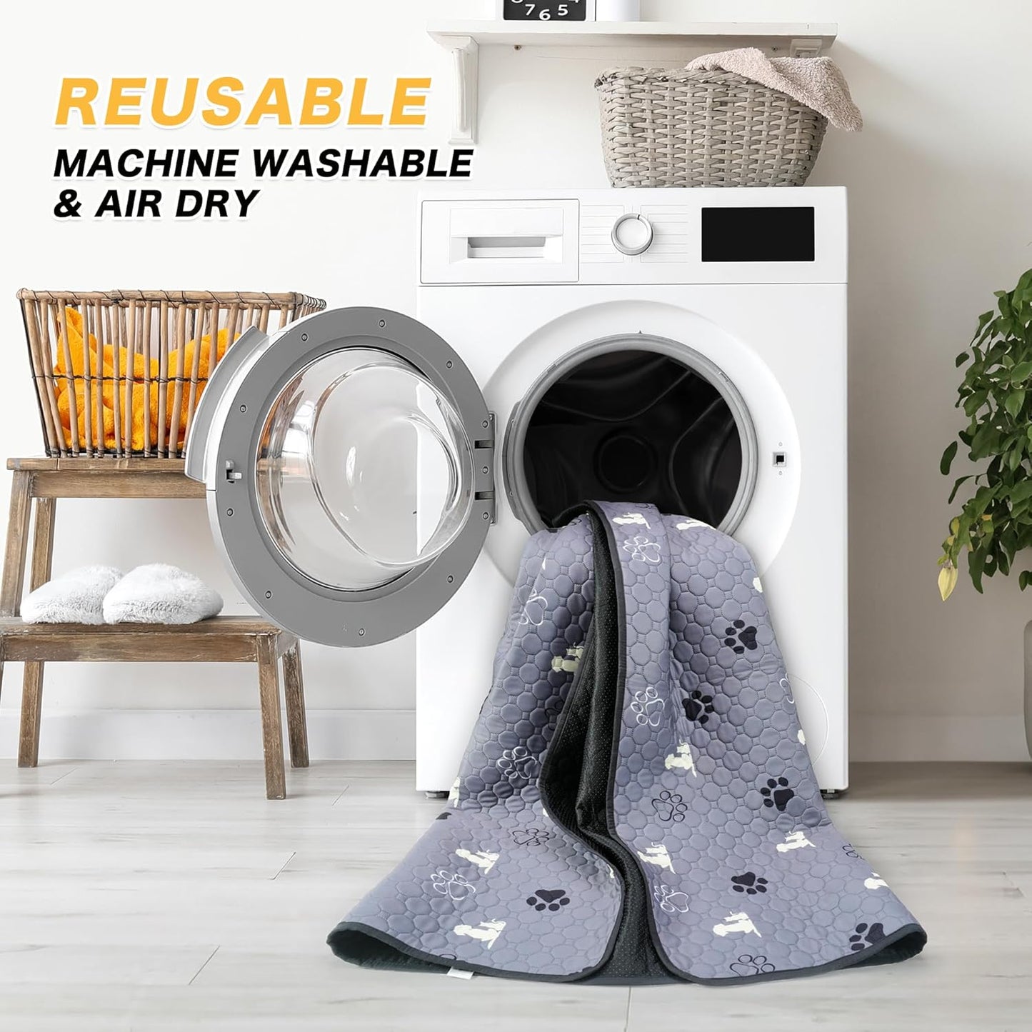 Washable Pee Pads for Dogs, 2 Pack Reusable Puppy Pads, Waterproof Pet Pee Pads for Dog Potty Training, Extra Large Dog Pee Pads for Crate, Playpen, and Whelping, Durable and Absorbent, Grey 34"x52"