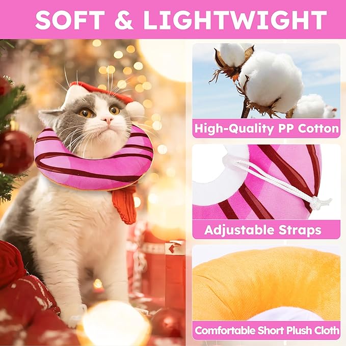 Cat Cone Collar Soft, Cat Recovery Collar for Wound Healing Cute Donut Adjustable Kitten Cones to Stop Licking Comfortable Lightweight Neck Elizabethan Collars for Kittens After Surgery