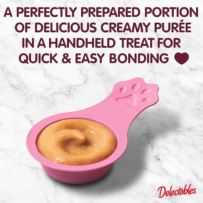 Delectables Lickable Spoon Handheld Wet Cat Treats Made with Real Chicken, Quick & Easy Creamy Puree, Mess Free, Grain-Free, No Added Fillers, No By-Products, No Added Preservatives, Chicken 32ct