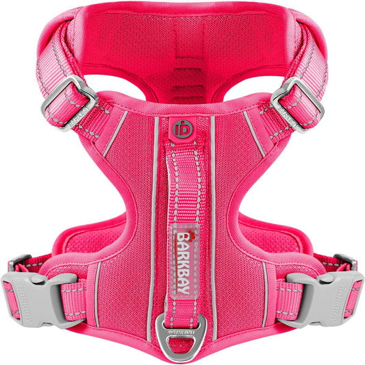 BARKBAY Dog Harness No Pull with ID Tag Pocket - Heavy Duty, Reflective, Easy Control for Large Dogs(Pink,L)