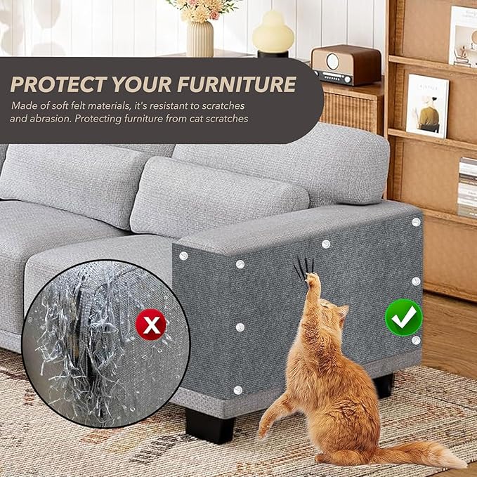 78.7"X15.8" Cat Scratching Mat, Self-Adhesive Cats Carpet, DIY Scratch Furniture Protector for Couch, Sofa, Wall & Doors, Durable Cat Scratch Guards Couch Cats Scratcher From Claw (Light Grey)