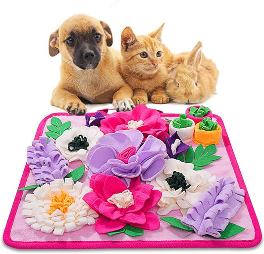Snuffle Mat for Dogs,Dog Feeding Mat Sniff Mat Interactive Dog Puzzle Mat for Training and Stress Relief Encourages Natural Foraging Skills (Pink)