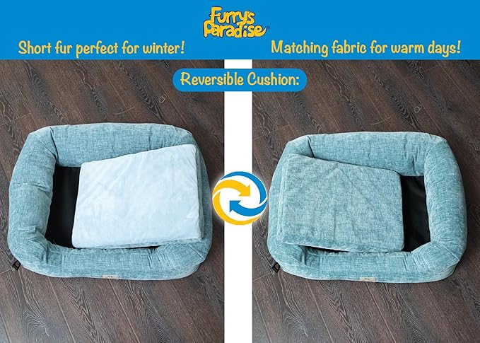 Furry's Paradise Foam Cuddler Pet Bed with Waterproof Liners, Reversible Cushion, Washable Cover, Recycled Fibers and Non-Slip Bottom. (Shallow Seas, Orthopedic Medium)